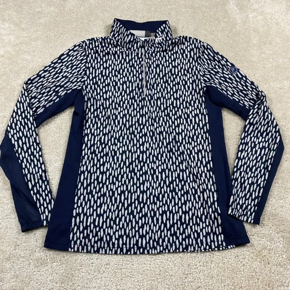 KJUS Top Womens M Sunshine Comfort HZ Navy White Quarter Zip Pullover UPF 50+